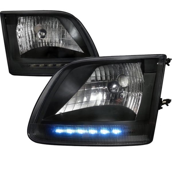 Overtime Led Euro Headlights for 97 to 03 Ford F150, Black - 12 x 14 x 15 in. OV2654150 - main